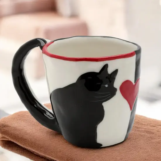 Ceramic Black and White Cat Mug, Cat Lover Gift, Kitchen Decor, Gift for Her {2}