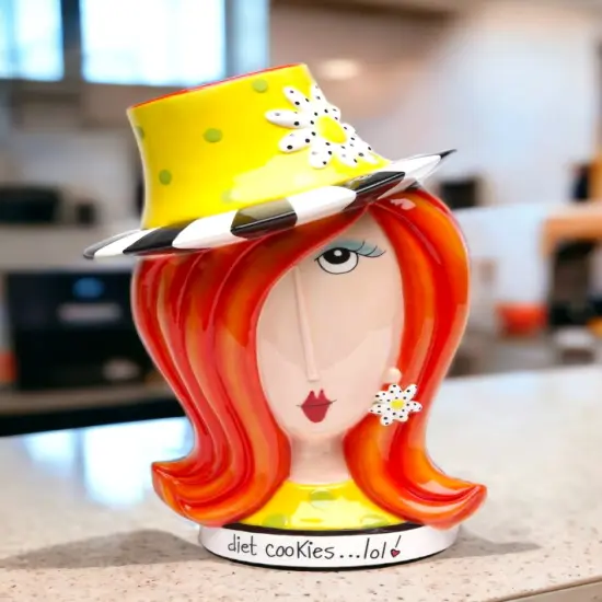 Ceramic Dollymama's Daisy Lady Cookie Jar, Kitchen Decor, Cafe Decor, Gift for Her {2}