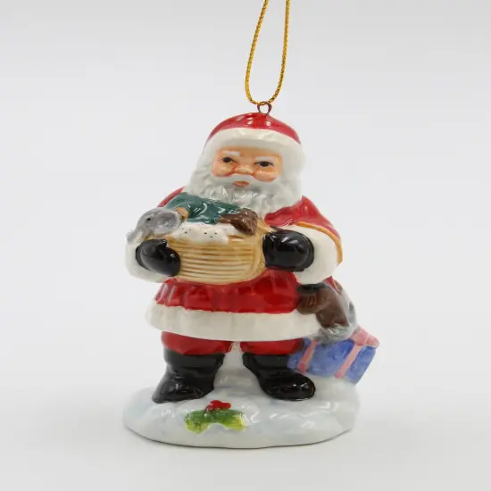 Ceramic Christmas Tree Ornament of Santa Claus Holding Noah's Ark, Christmas Decor, Religious Decor, Gift for Her {3}