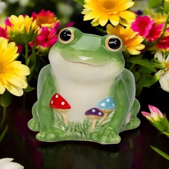 Ceramic Frog with Mushrooms Flower Pot, Spring Decor, Frog Lover Gift, Living Room Frog Decor {1}