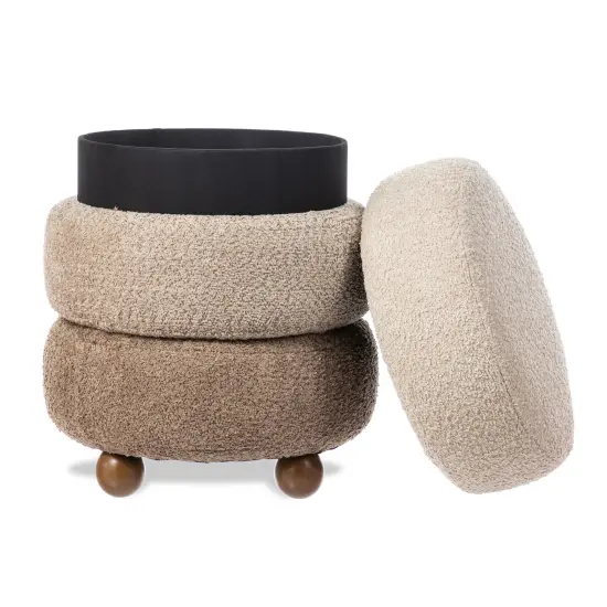 Modern Gradient Upholstered Storage Ottoman or Accent Stool with Rubberwood Ball Feet Brown {10}