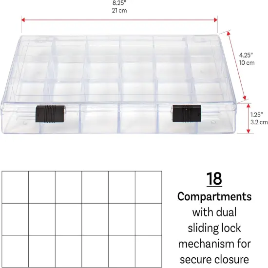 The Beadsmith Clear Bead Organizer - Sorter and Storage Box, 8.25 x 4.25 x 1.25 Inches,18 Compartments, w/Secure Double-Sided Locking {5}