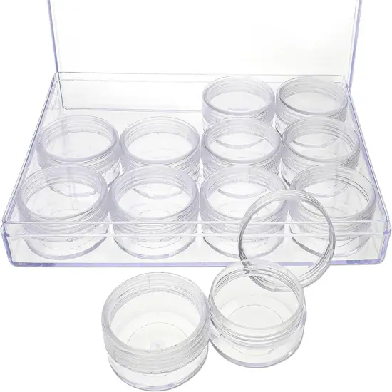 The Beadsmith Personality Case - Clear Storage Organizer Box &ndash; 6.4 x 4.8 x 1 inches - Includes 12 Small Containers with lids - 1.5 x 0.8 inches, Bead Holder {1}