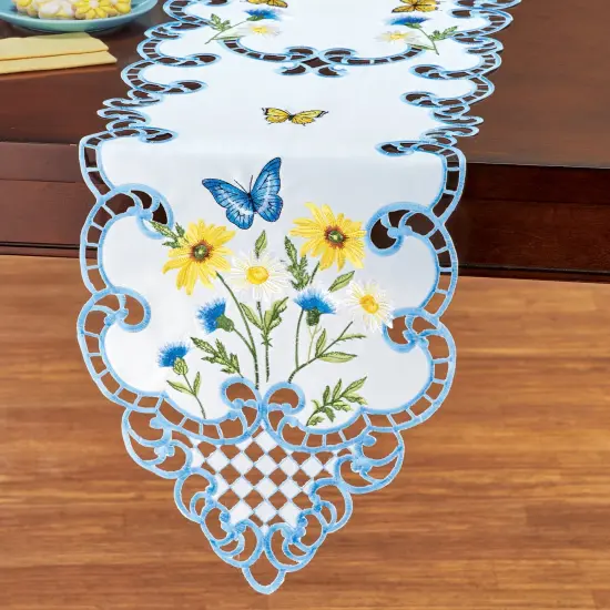 Collections Etc Butterfly Daisies Embroidered Cut-Out Table Linens {1}