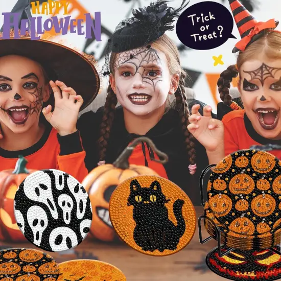 8 Pieces Halloween Diamond Art Coasters {2}
