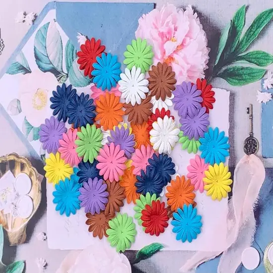 Artificial Flowers 100 Pcs Handmade Mulberry Paper Daisy Petals 40x40mm Mulberry Paper Daisy Flowers Scrapbooking Wedding DIY Craft Supplies Card {3}