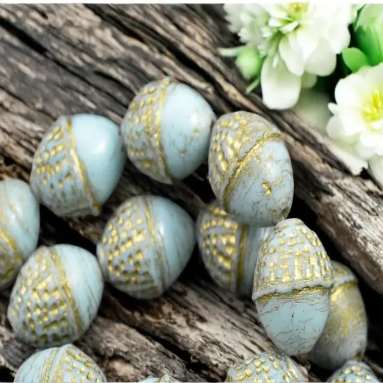 *8* 10x12mm Gold Washed Robins Egg Acorn Oval Beads {5}