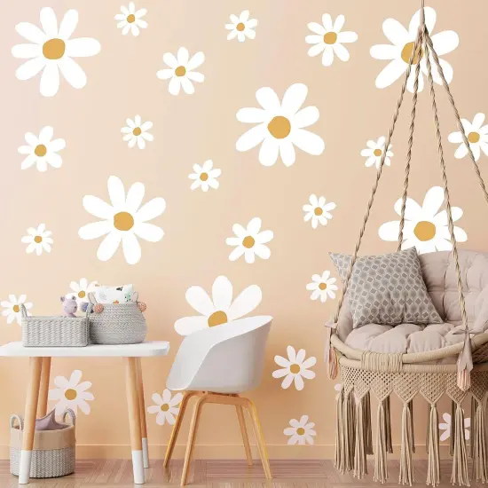 12 Sheets Daisy Wall Decals Flower Wall Stickers Large Daisy Wall Stickers Daisy Decals for Wall Peel and Stick for Nursery Kids Girls Bedroom Living Room Wall Decor {4}
