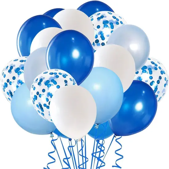 Royal Blue Confetti Latex Balloons, 50pcs 12 inch Light Blue Baby Blue and White Party Balloons for Birthday Wedding Party Decoration {1}