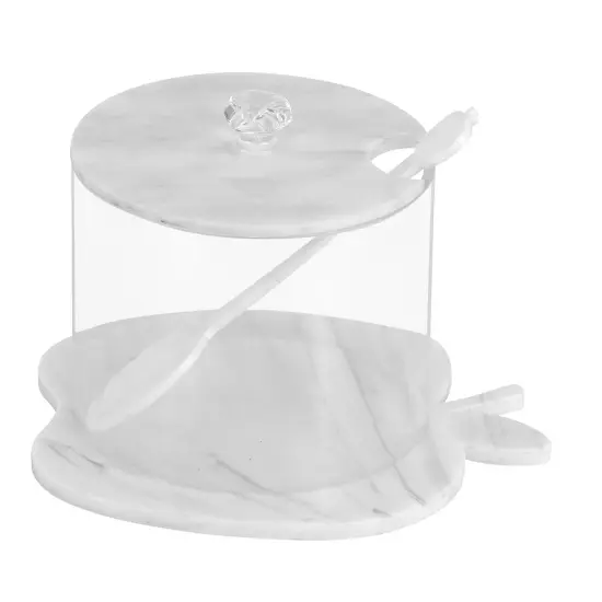 Clear and Glittery Combination Lucite Honey Dish with Spoon Silver {6}