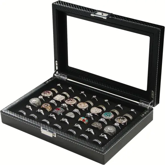 ,49 Slots Cufflink Storage Tray with Glass Rings Display Jewelry Storage {1}