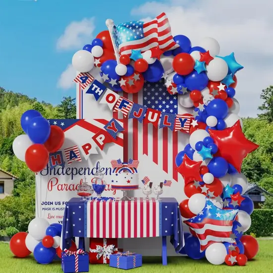 4th of July Balloon Garland Arch Kit,100pcs Navy Blue Red White Balloons Arch With Paper Banner For Independence Day Patriotic Party Supplies, July 4th Balloon Decorations with Shiny Stars Pendants {2}