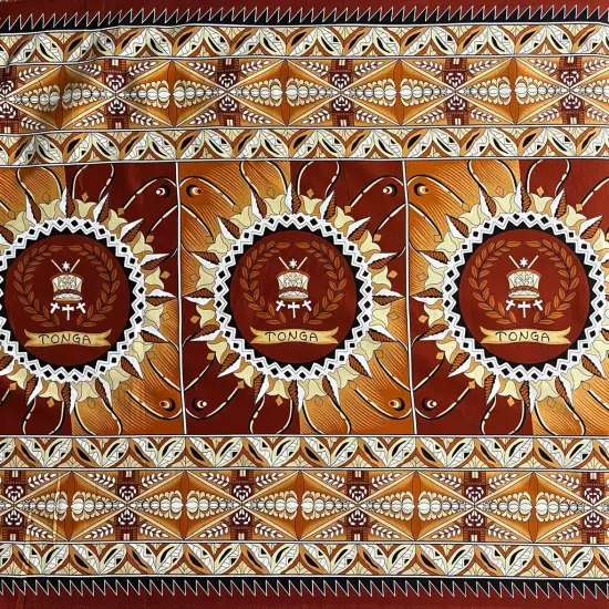 1 Yard Tongan Seal Double Border 100% Cotton Light Barkcloth Fabric 36in L x 44in W Red {2}