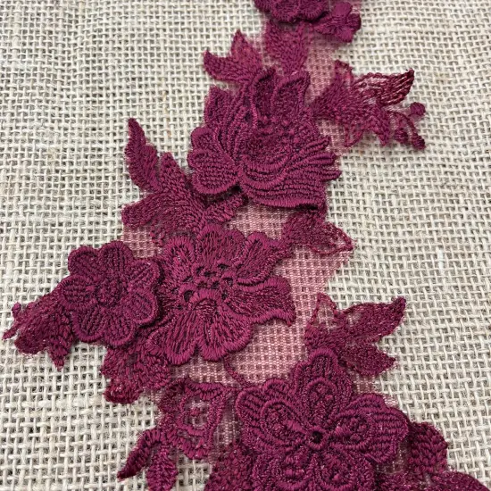 1 Pair 3D Floral Lace Applique Embroidered on 100% Polyester Net Mesh 12" x 4" Each Side Ivory {2}