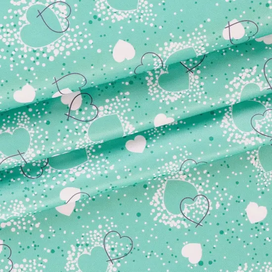 Mook Fabrics Hearts Adored Printed PUL Fabric [60 in. Wide] - By The Yard Teal {2}