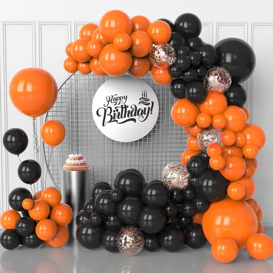 130 Pcs Rose Gold Confetti Balloons Garland,Orange And Black Balloons Arch Kit {1}