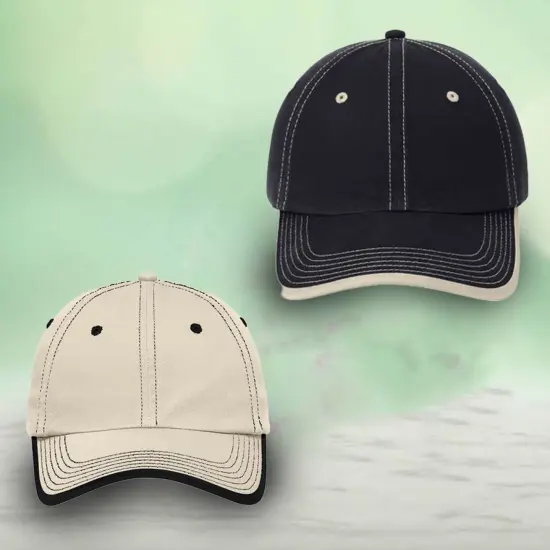 Port Authority&reg; Vintage Washed Contrast Stitch Cap, Unstructured Low-Profile Cotton Twill Hat with Hook-and-Loop Closure Charcoal/ Black {7}