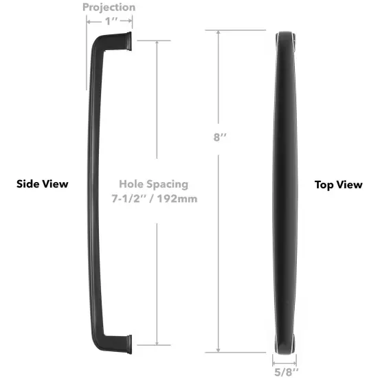 Cauldham Solid Kitchen Cabinet Handles (7-1/2" Hole Centers) - Drawer/Door Hardware - Style T765 - Matte Black {5}