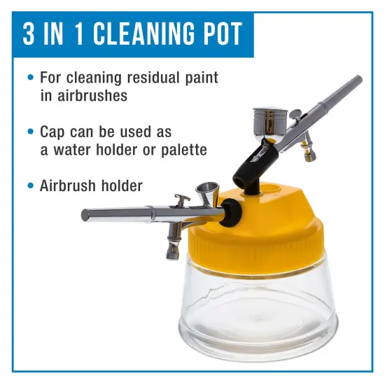 3-in-1 Airbrush Cleaning Pot with Holder; Cleans and Holds Air Brush, Color Palette Lid {2}