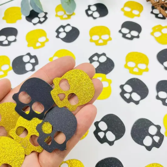100pcs Skull Confetti Halloween Decor Pumpkin Decor Paper Gold&Black Glitter {2}