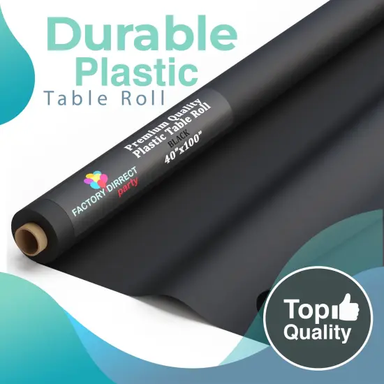 Exquisite Plastic Table Cover Roll &ndash; 40" x 100' Disposable Tablecloth Roll &ndash; Premium Thick 0.5 MIL Plastic Banquet Roll &ndash; Party Table Cover Roll for Events & Catering Black {4}