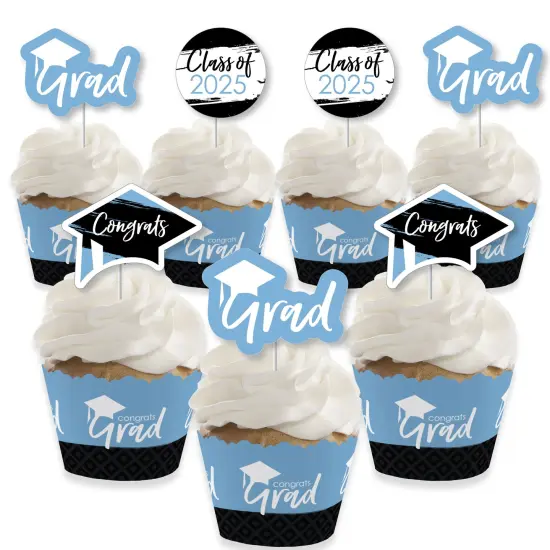 Big Dot of Happiness 2025 Light Blue Graduation Cupcake Decoration - Party Cupcake Wrappers and Treat Picks Kit - Set of 24 {1}