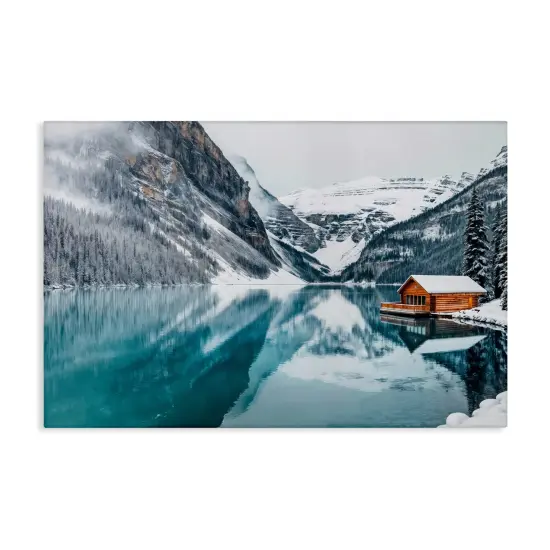 Stupell Industries Winter Cabin on Icy Lake Canvas By Lazar Studio {1}
