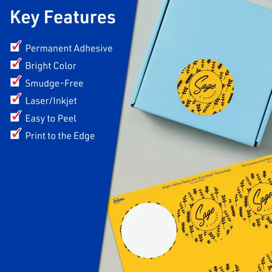 Avery Bright Yellow Paper Labels, 2.5" Diameter Round {2}