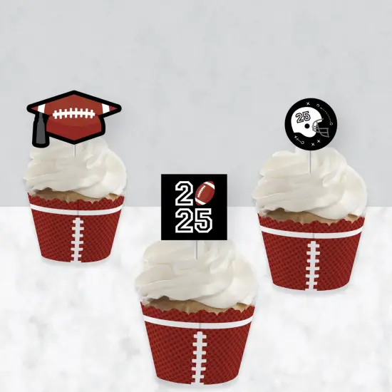 Big Dot of Happiness Grad Football - Cupcake Decoration - 2025 Graduation Party Cupcake Wrappers and Treat Picks Kit - Set of 24 {4}