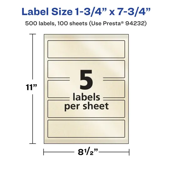 Avery Pearlized Ivory Rectangle Labels with Sure Feed Technology, Print-to-the-Edge, 1.75" x 7.75" {5}