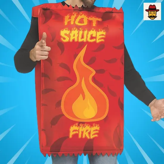 Adults Red Hot Sauce Packet Costume Funny Halloween Food Theme Tunic Outfit {2}