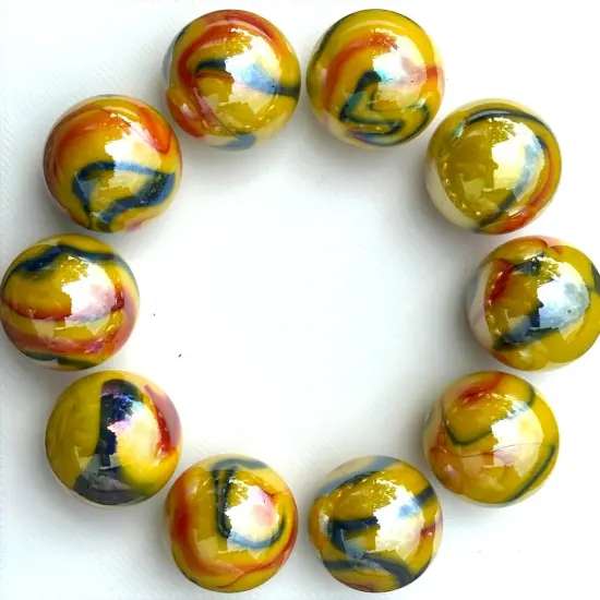 Lot of 10 TROPICANA Yellow/Red Glass Marbles 25mm (1 inch) shooter {4}