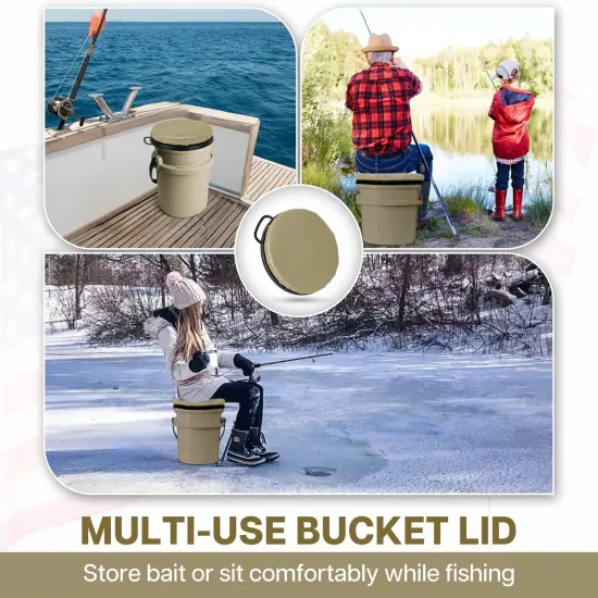 5 Gallon Bucket Seat - 360-Degree Swivel Lid (Tan) {3}