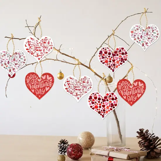 Happy Valentines Day Banner Red Glittery Paper Decorations {4}