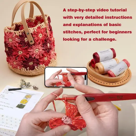 Crochet Kit - Floral Raffia Bucket Bag (Rosy Bloom) {5}