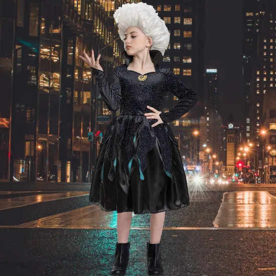 Kids Ursula Sea Witch Costume Little Mermaid Classic Dress with Tentacle Detail {1}