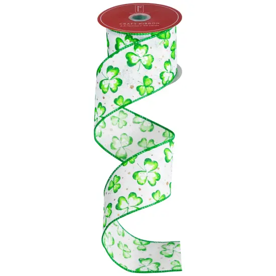 Northlight St. Patrick's Day Shamrocks Wired Spring Craft Ribbon - 2.5" x 10 Yards Green {3}