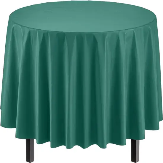 Exquisite Disposable Round Plastic Tablecloths &ndash; 12 Pack 84" Disposable Table Cloths &ndash; Indoor/Outdoor Party Tablecloth &ndash; Round Plastic Table Cover for Events & Party Supplies Dark Green {2}