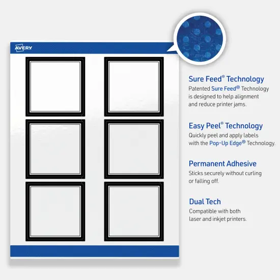 Avery Printable Square Labels, Double Black Border, 3" x 3", Glossy White Square Labels, Permanent, Laser/Inkjet, 60ct, Great for Product Labels {3}
