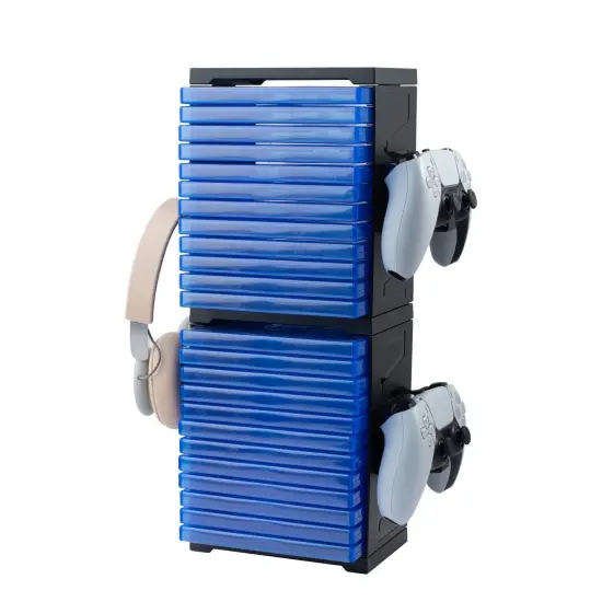 Insten Game Storage Tower for PS5/ PS4/ xBox Series X/S, Universal Video Game DVD, Holds 24 Disks and 4 Controllers Holders Black {3}