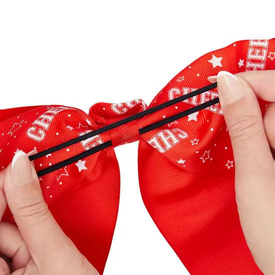 20 Pack 8 Inch Cheer Bows for Cheerleaders, Elastic Ponytail Holders for Women and Girls, Large Bulk Polyester Hair Ribbons for Softball, Volleyball, Gymnastics (2 Designs, Red) {6}