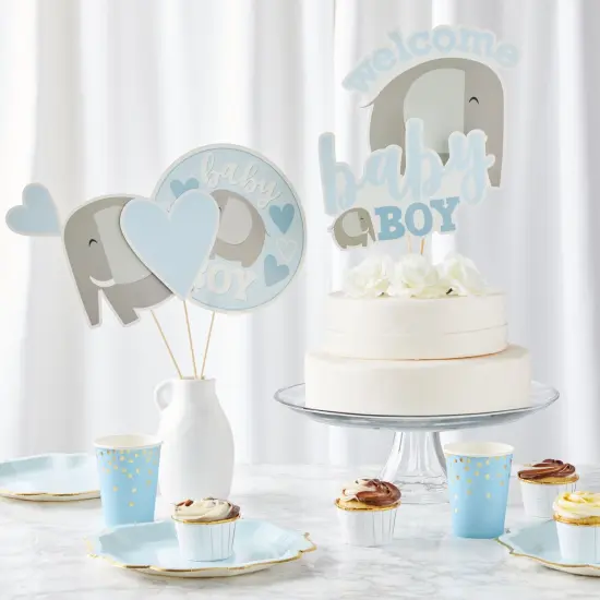 30 Pieces Elephant Baby Shower for Boys Party Decorations, Centerpiece Stick Table Toppers Blue {2}