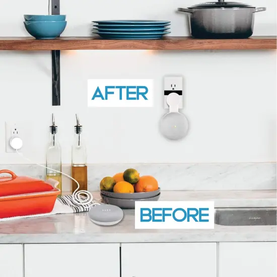 Wall Mount Holder For Google Home Mini, AC Outlet Bracket Built-in Cable Management Hide Messy Wires and without Drill/Screws, White by Insten {3}