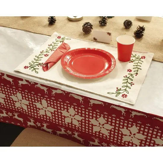 3 Pack Christmas Reindeer Plastic Party Tablecloths, 54" x 108" Red Rectangular Disposable Table Covers for Xmas Holiday Supplies {3}
