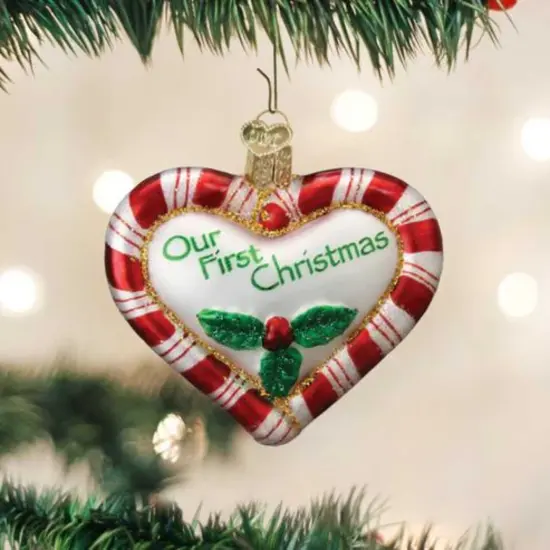 Old World Christmas 3.0 Inch Peppermint Heart Christmas Tree Ornament , Ornament Christmas 1St Love White {3}
