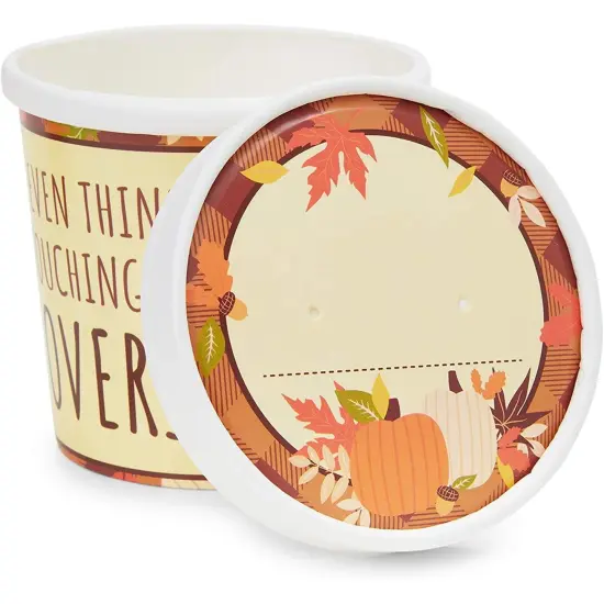 Sparkle and Bash 24 Pack Thanksgiving Leftover Containers with Lids, 12 oz Kraft Paper To-Go Cups for Hot and Cold Food, Disposable Fall Food Containers for Soups, Sides, and Desserts Brown {5}