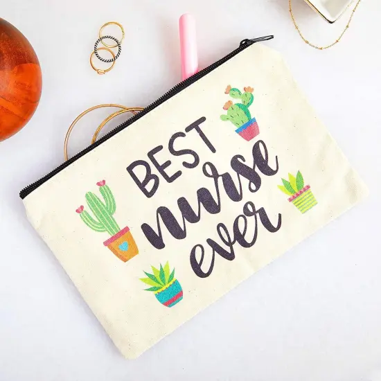 5-Pack Canvas Makeup Bags for Nurse Appreciation Gifts, Cosmetic Pouches (9" x 6") White {3}