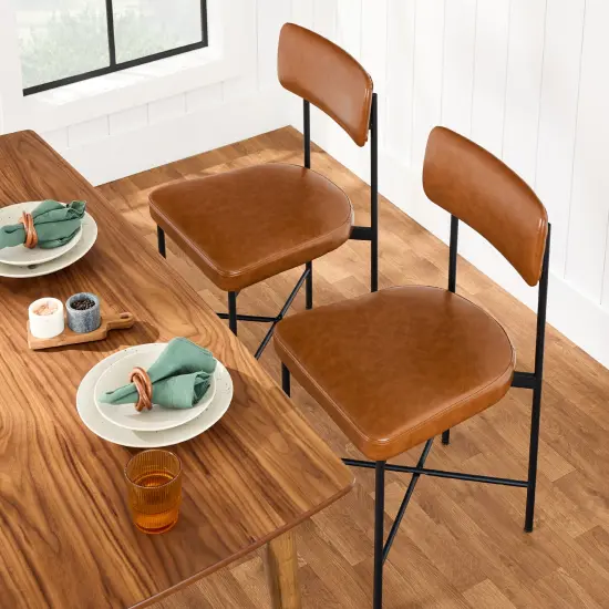 Best Choice Products Faux Leather Dining Chair Set of 2, Standard Height w/ Metal Frame Camel Brown {3}
