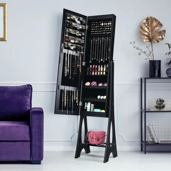 Costway LED Jewelry Cabinet Organizer Bevel Edge Mirrored Standing {4}