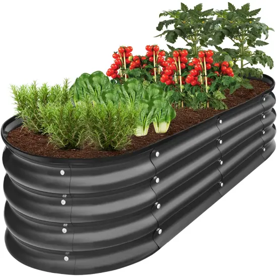 Best Choice Products 4x2x1ft Outdoor Raised Metal Oval Garden Bed, Planter Box for Vegetables, Flowers Charcoal {1}